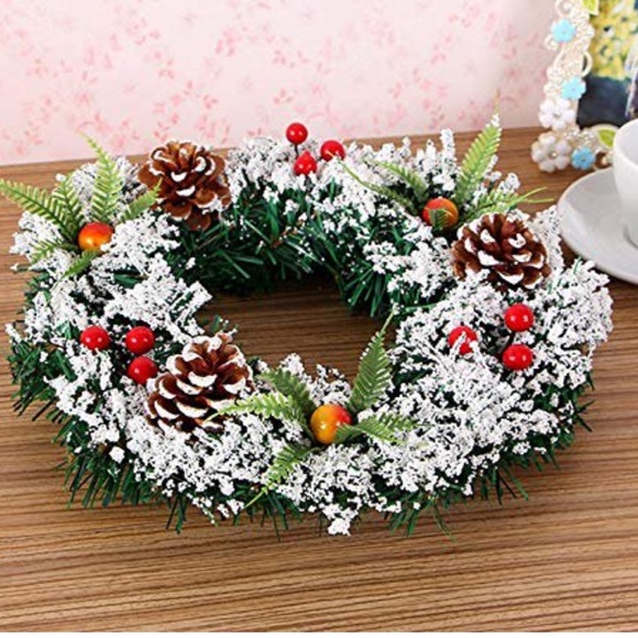 Christmas Pine Fake Fruit Frosted Pre Lit 40 cm Wreath - Picture 6 of 7